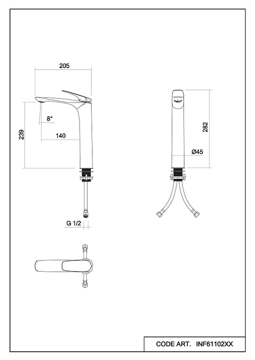 Смеситель для раковины Abelsberg Perfecta INF60102GM цвет Космическая сталь