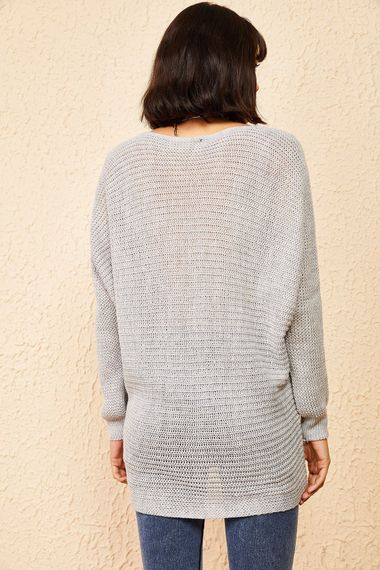 Qadın üçün uzun qollu, toxunma, boz köynək 10161046