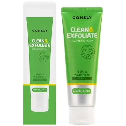 CONSLY Пенка для умывания отшелушивающая с AHA BHA PHA кислотами Clean & Exfoliate, 120 мл