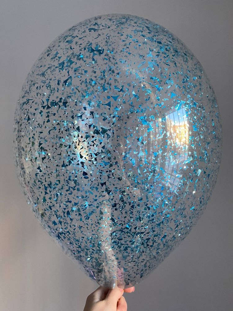 Воздушный шар с наполнением конфетти дробленное голубое ПАЛИТРА №4306