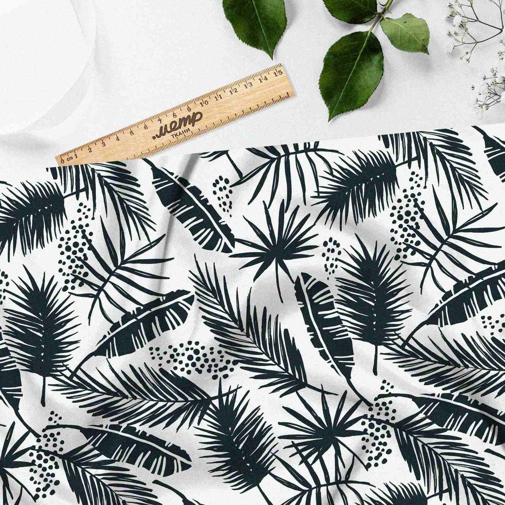 Ткань шелк Армани черные листья