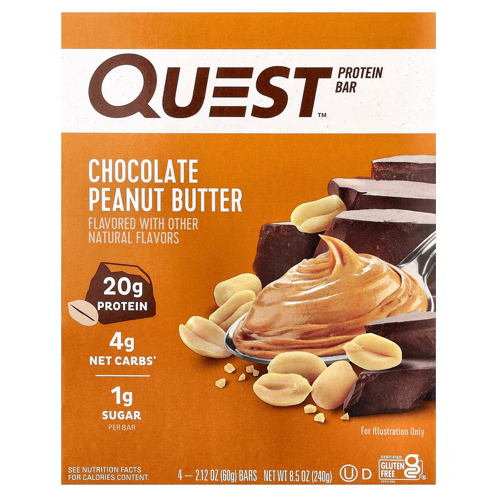 Quest Nutrition, Protein Bar, шоколадно-арахисовая паста, 4 батончика, 60 г (2,12 унции)