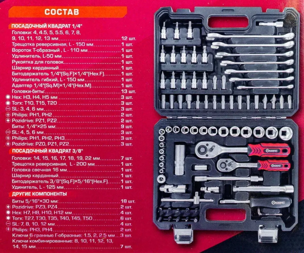 Набор инструментов 82пр. 1/4'', 3/8''(6гр.) FORCEKRAFT FK-4821-8