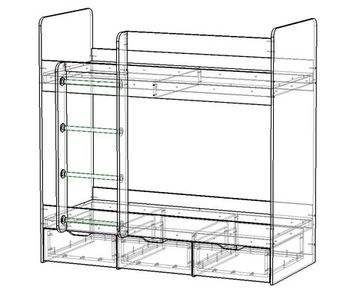 Кровать двухъярусная ЛАВОРО-3 1900-800 /1932*1604*952/ левая дуб пикард / белый глянец