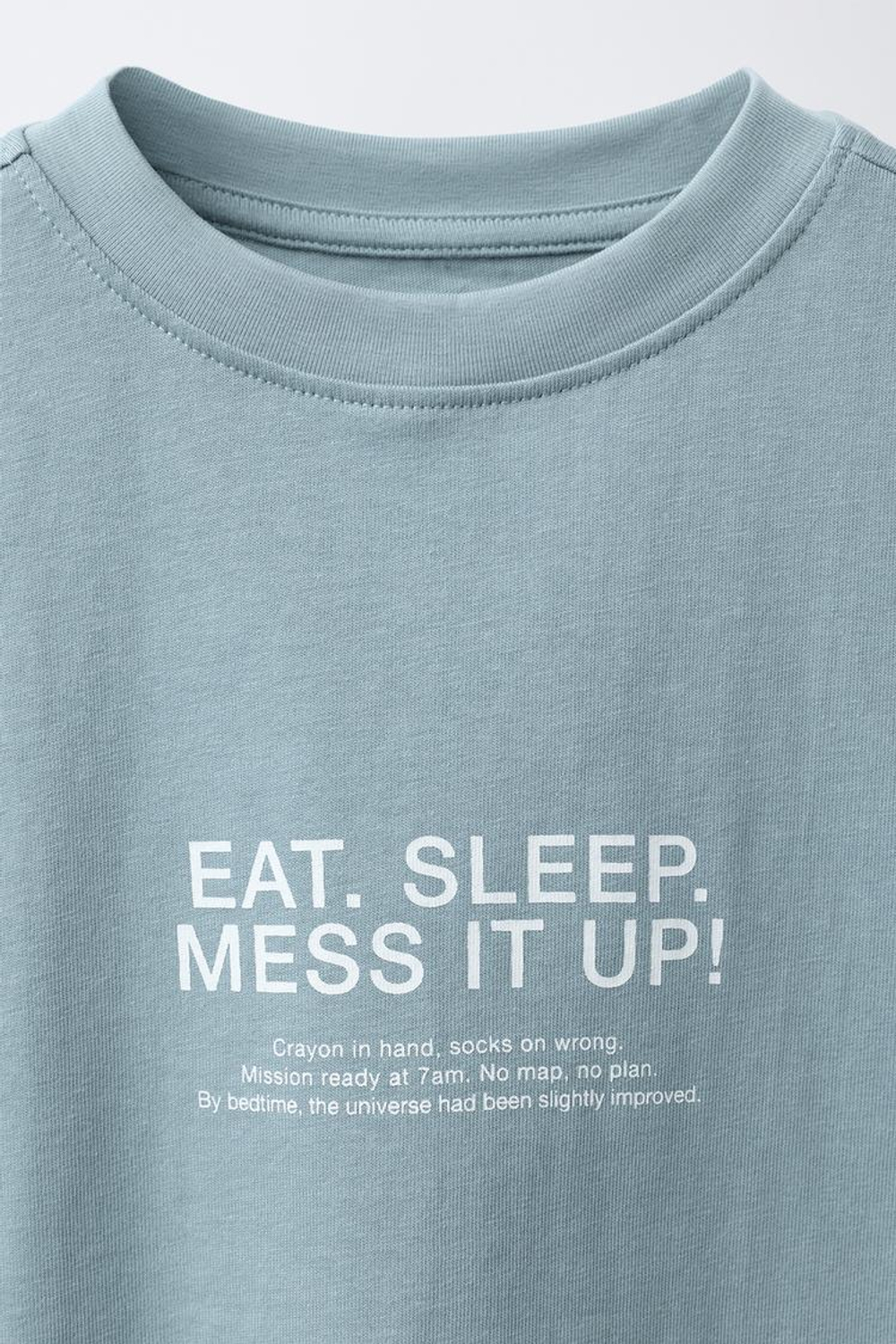 ZARA ФУТБОЛКА С ТЕКСТОВЫМ ПРИНТОМ, ГОЛУБОЙ