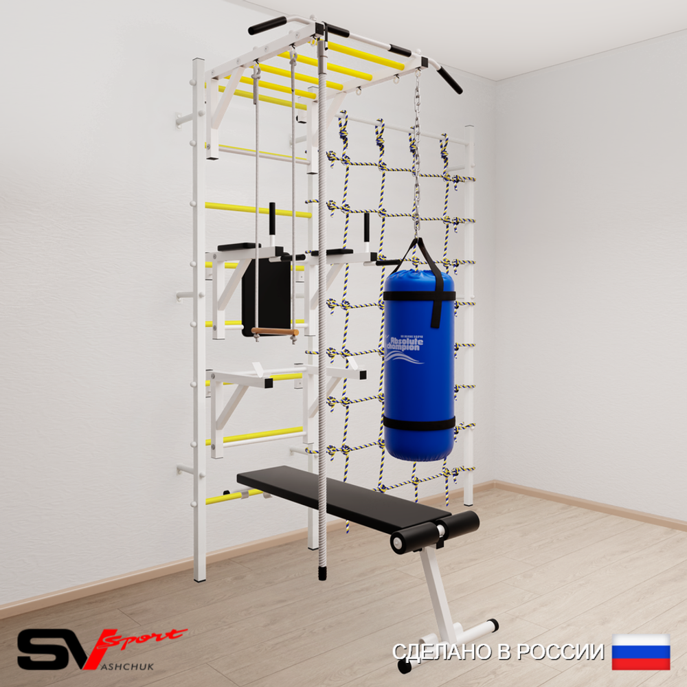 Шведская стенка Sv Sport усиленная 66630 (Турник рукоход/Брусья/Стойка/Скамья/Канат/Трапеция/Цепь/Мешок 30кг/Канатный лаз)
