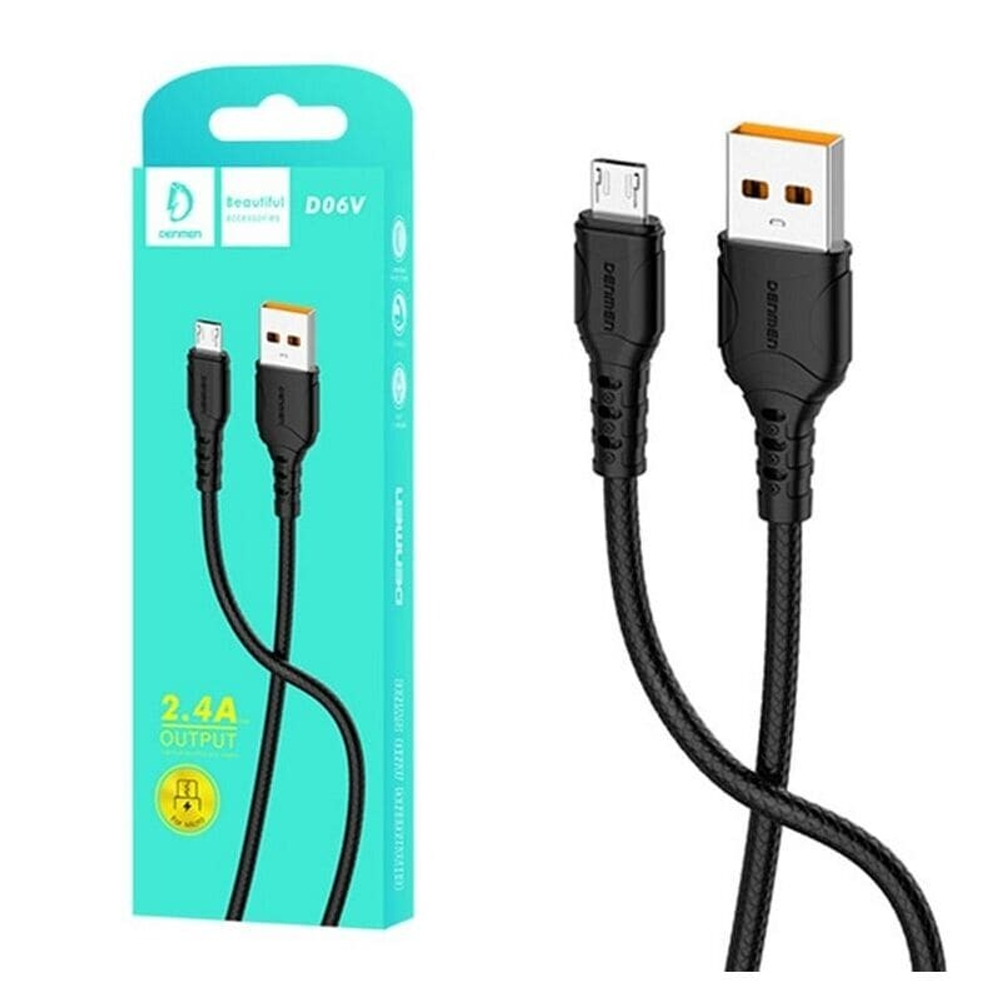 Кабель USB - Micro DENMEN D06V 2.4A (черный) 1м.