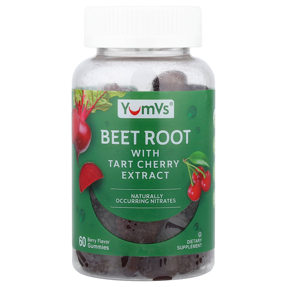 YumVs, жевательные таблетки с корнем свеклы и экстрактом вишни, со вкусом ягод, 60 жевательных таблеток