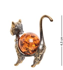 Народные промыслы AM- 384 Фигурка «Кошка Гламур» (латунь, янтарь)