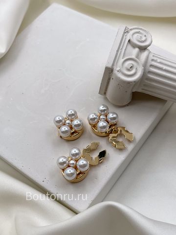Накладки на пуговицы золотистые с жемчугом (клипсы)