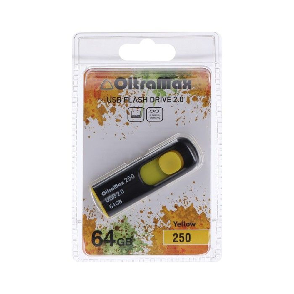 USB Флешка 64GB OltraMax 250, USB 2.0, желтая