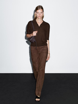 Massimo Dutti Поло из смесовой шерсти с узором «косы», шоколадный