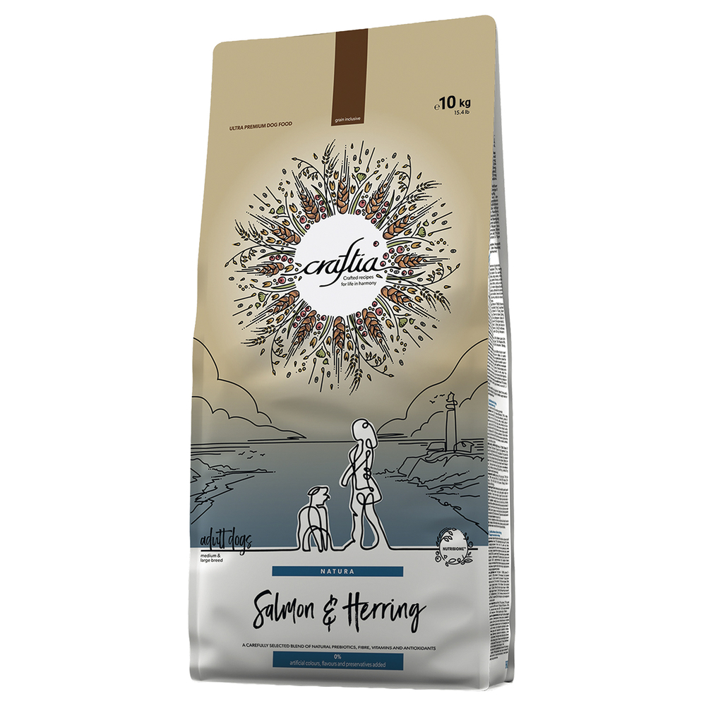 Сухой корм CRAFTIA NATURA для взрослых собак средних и крупных пород из лосося и сельди 10 кг