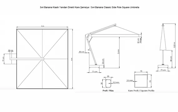 Зонт для кафе профессиональный Banana, 300х400 см, плиты в комплекте