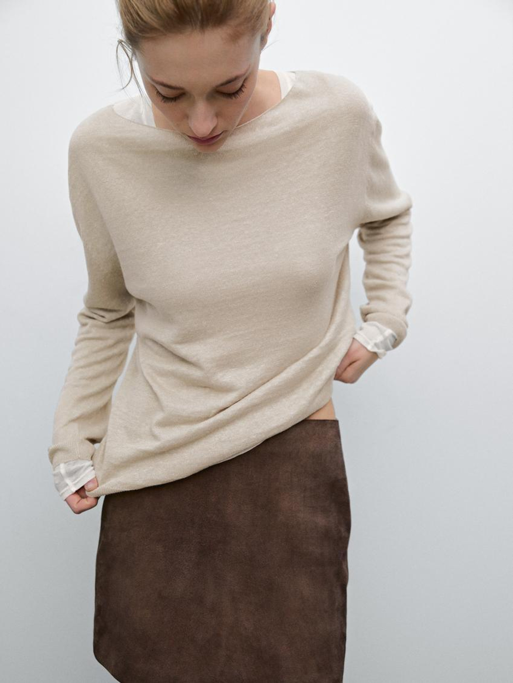 Massimo Dutti Свитер из 100% льна, песочный