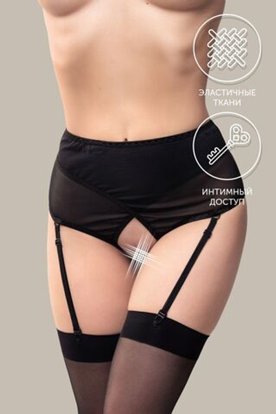Эротические трусики-пояс для чулок Pliability с высокой посадкой (Размер: 50-52) (Цвет: черный)