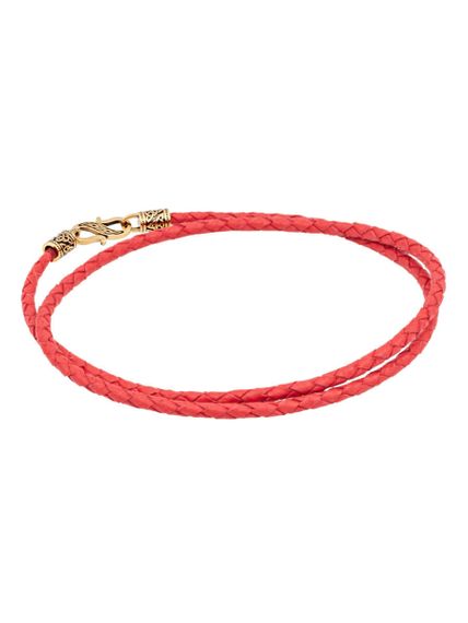 Гайтан кожаный красный 3 мм из бронзы, вид в сложенном виде спереди