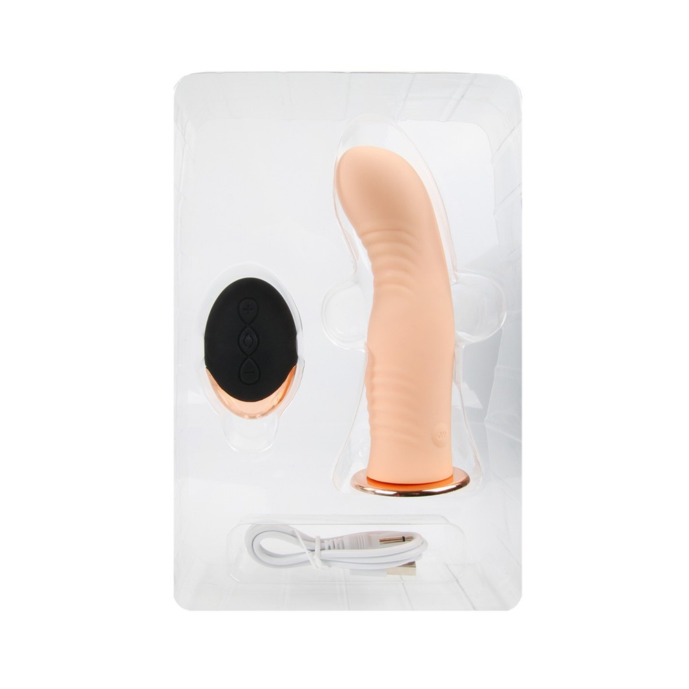 Страпон с вибрацией и пультом ДУ 10 режимов телесный 14 см