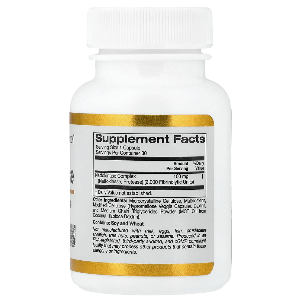 California Gold Nutrition, Наттокиназа, протеолитический фермент, 2000 FU, 30 растительных капсул
