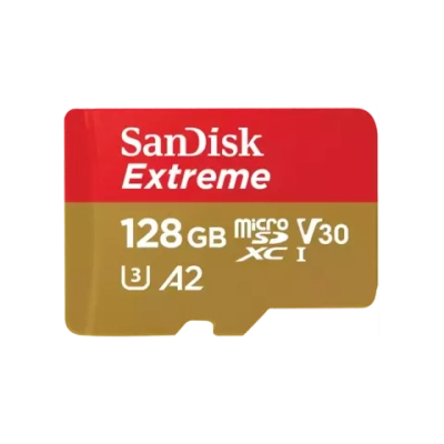 Карта памяти SanDisk Extreme microSDXC 128GB UHS-I U3 V30 A2, R/W 190/90 МБ/с для мобильных игр