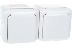 Розетка Legrand Quteo с заземлением + шторка двойная накладная IP44 белая 25995