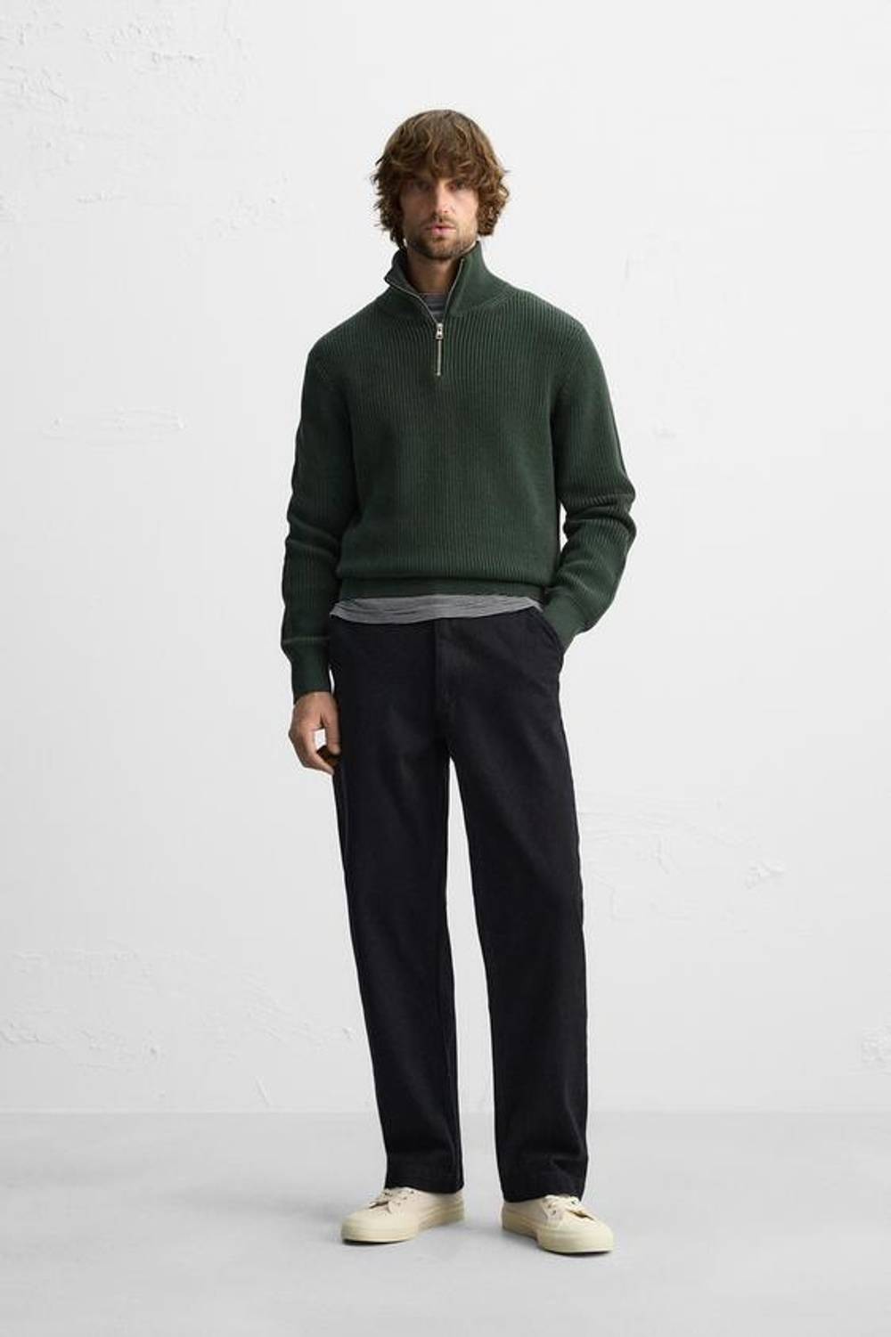 ZARA СВИТЕР С ВЫСОКИМ ВОРОТНИКОМ И ЗАСТЕЖКОЙ-МОЛНИЕЙ, ЗЕЛЕНЫЙ