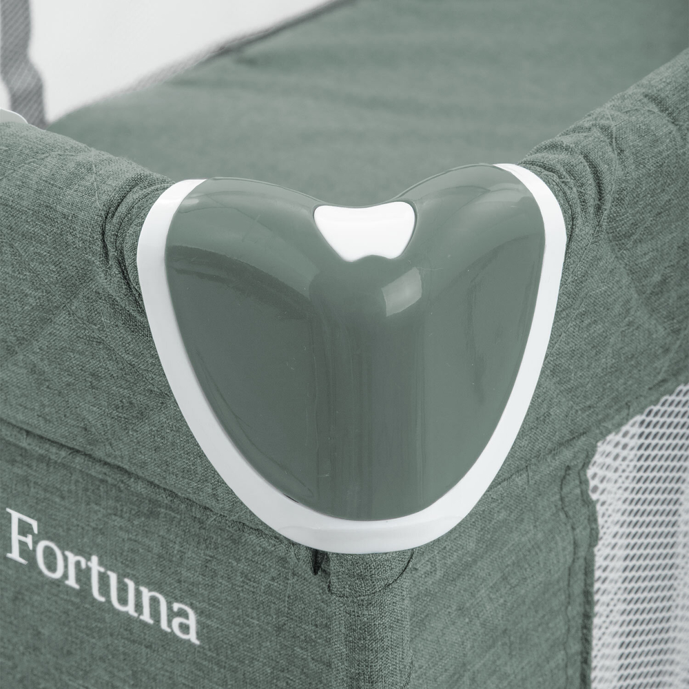 Манеж-кровать "Fortuna", лен, 2 уровня, москитка, 2 кольца, (Indigo) (зеленый)