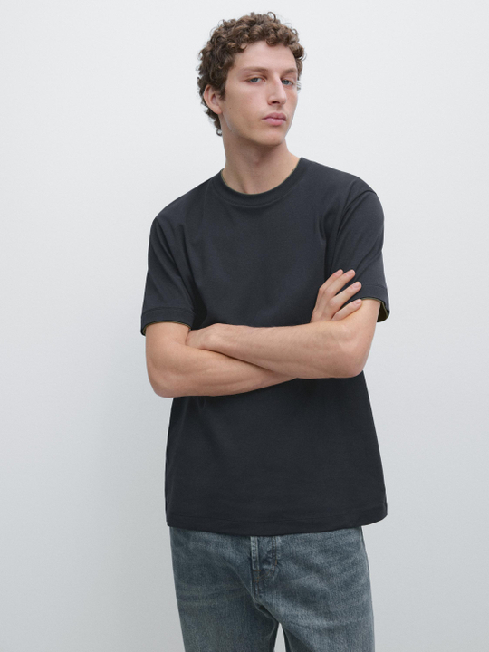 Massimo Dutti Хлопковая футболка с коротким рукавом, индиго