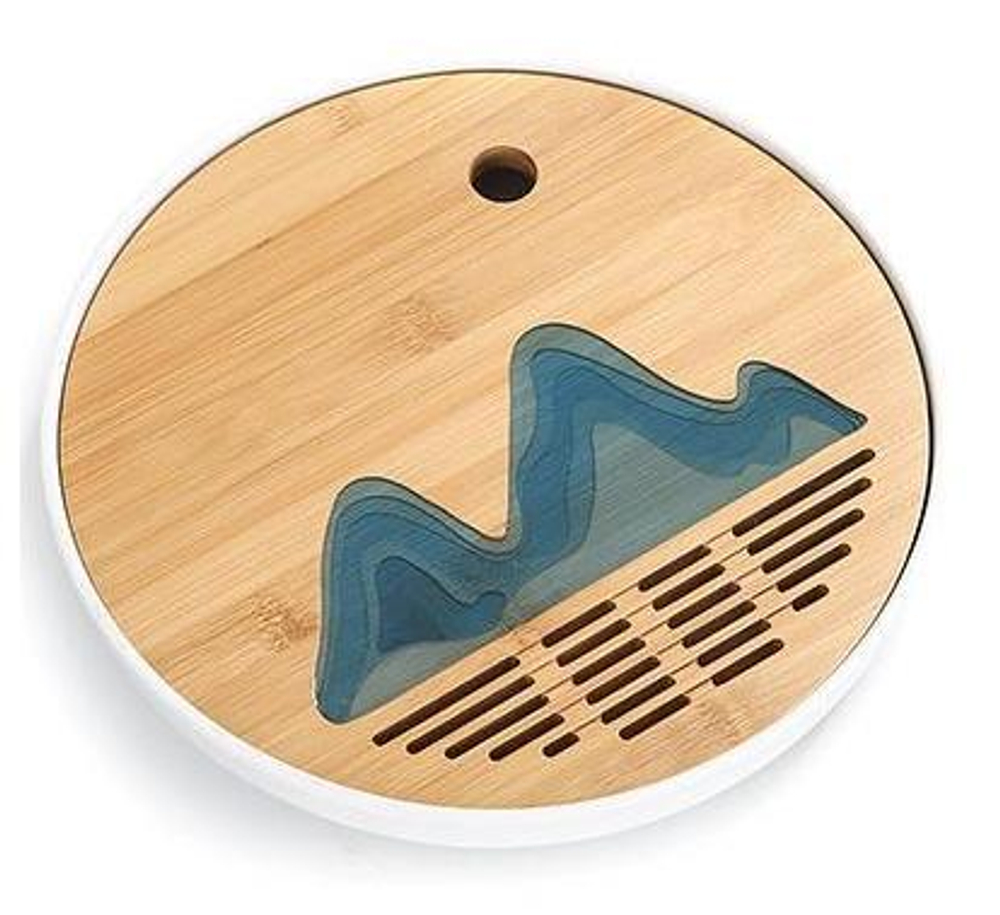242097.2 Чабань ЖИДКОЕ СТЕКЛО "Горы и море" круглая, d=25см, бамбук+пластик натуральный/белый