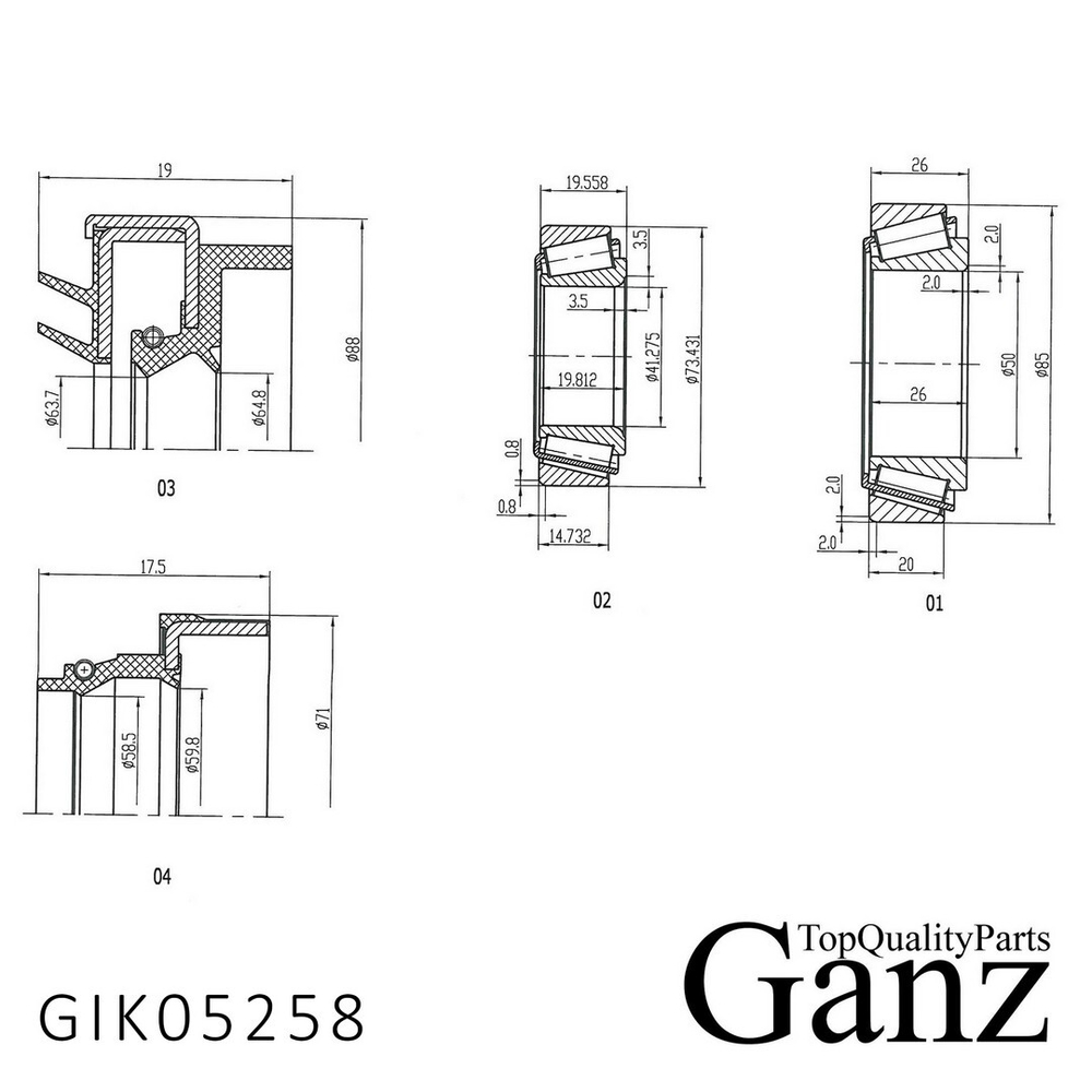 Подшипник ступицы передний MERCEDES Sprinter 01/95-05/06 GANZ GIK05258