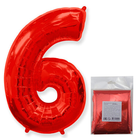 F 40"/102 см, Цифра Красный "6", 1 шт. (в упаковке)