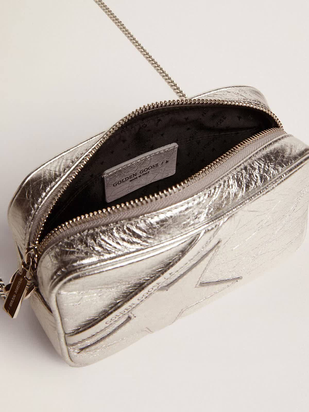 Mini Star Bag in silver laminated leather with tone-on-tone star