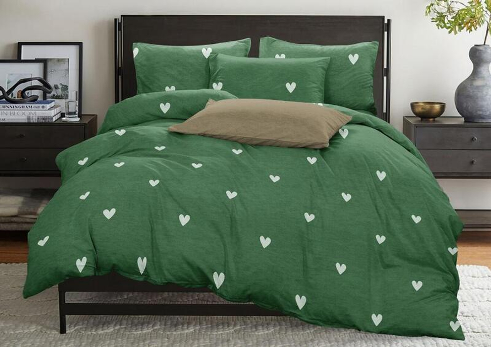 Комплект постельного белья 1.5 сп БЯЗЬ "True love green" (нав. 50х70 или 70х70)