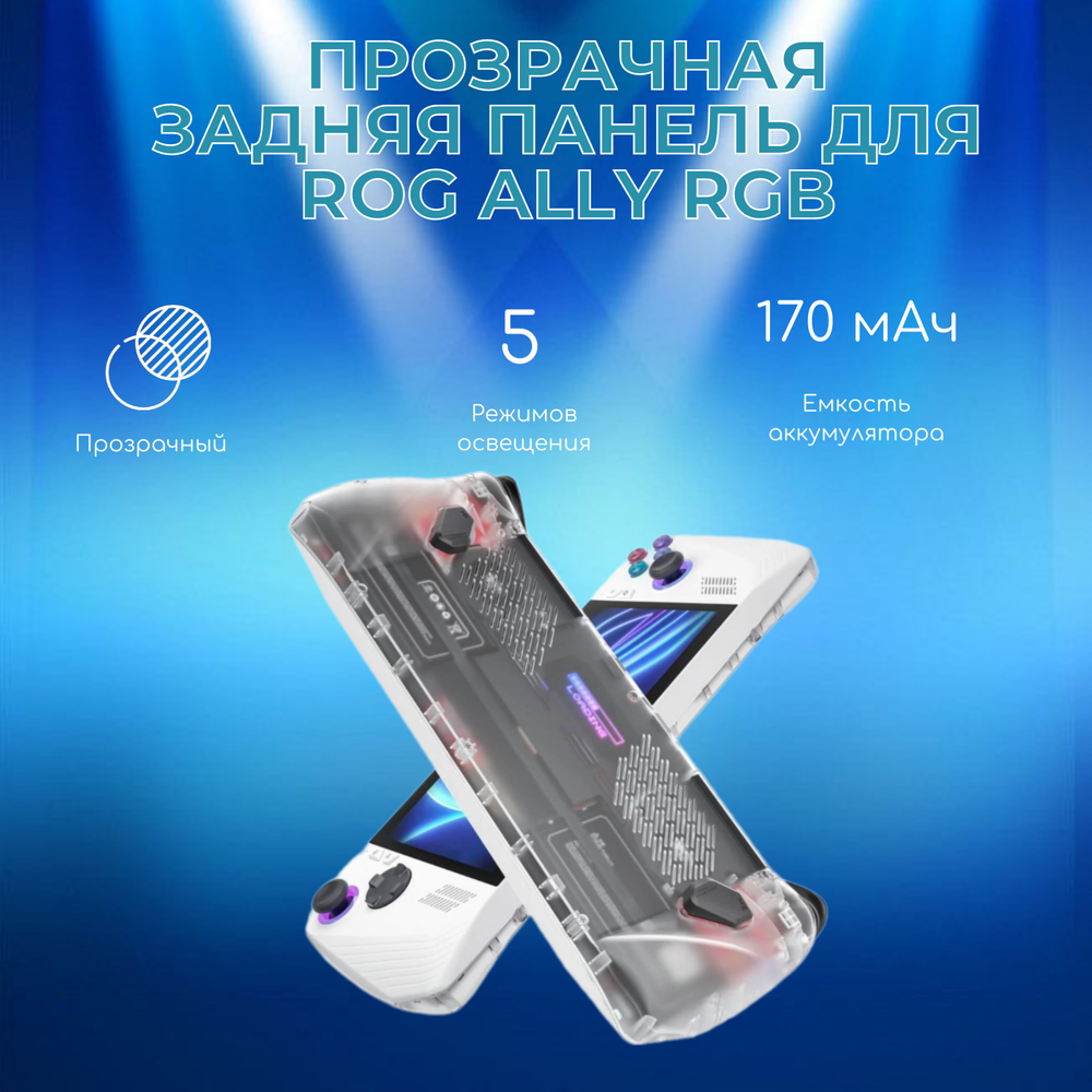 Прозрачная задняя панель JSAUX для ASUS ROG Ally: сменный корпус DIY Clear Edition с RGB подсветкой, набором накладок, кабелем Type-C и инструментами для установки - PC0110