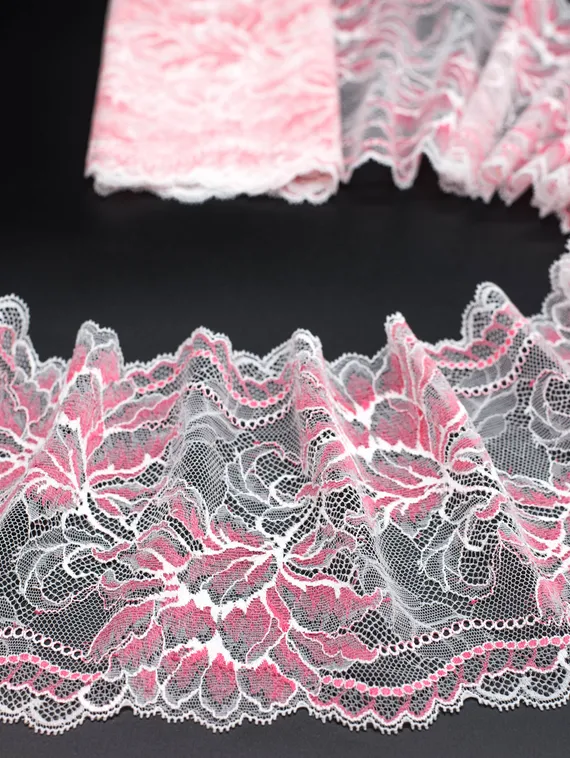 03-76 Кружево эластичное 17 см, айвори/ярко-розовый