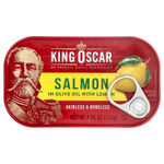 King Oscar, лосось без кожи и костей, в оливковом масле и с лимоном, 115 г (4,05 унции)