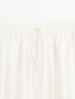 Massimo Dutti Мини-юбка с контрастной кружевной отделкой, кремовый