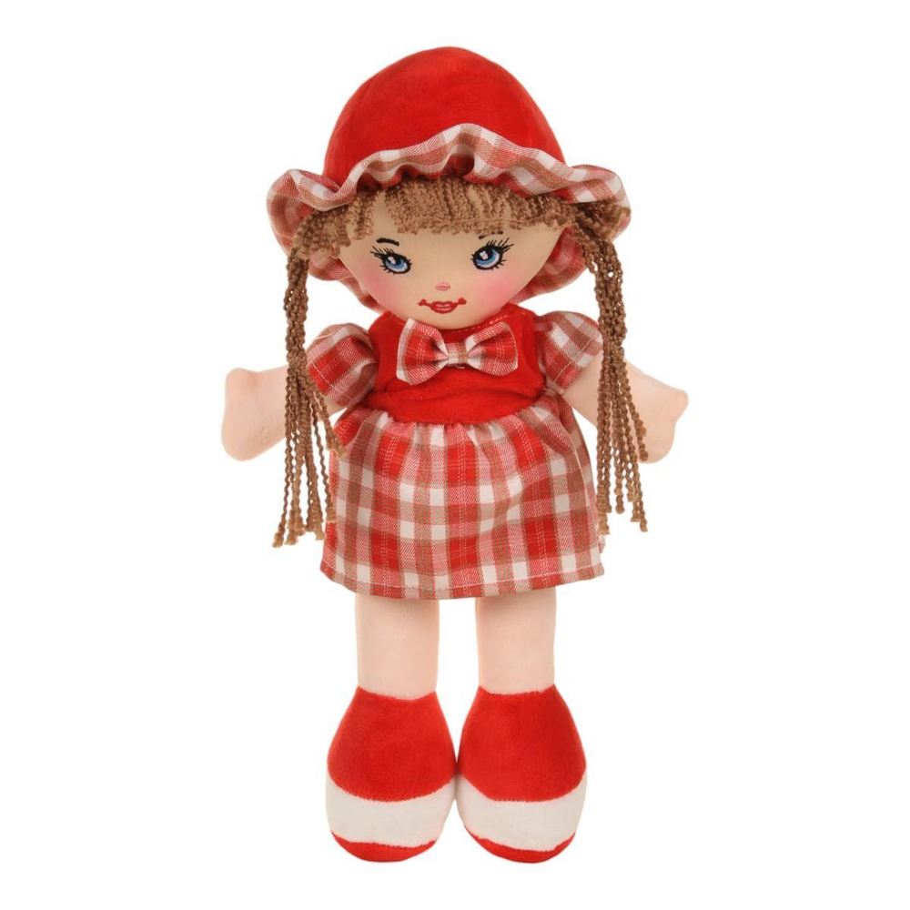 Кукла в платье с клечатой юбкой и клетчатым бантом № 3 15x34x10см. (Hand)
