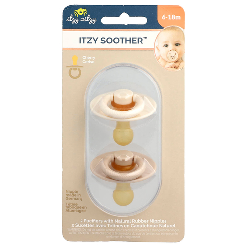 itzy ritzy, Itzy Soother ™, пустышки с сосками из натурального каучука, для детей от 6 до 18 месяцев, кокос и тосты, 2 пустышки