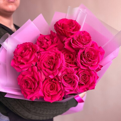 Малиновые французские розы 11 шт
