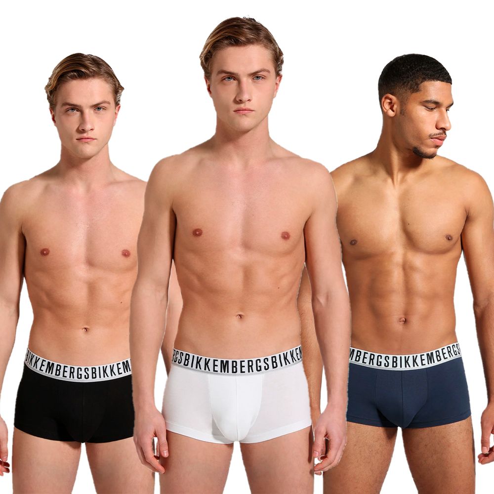 Мужские трусы боксеры (белый, темно-синий, черный) набор 3в1 Bikkembergs ESSENTIAL BKK1UTR01TR
