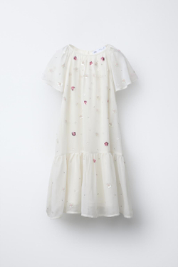 ZARA ПЛАТЬЕ С ЦВЕТАМИ И БИСЕРОМ, ВАНИЛЬНЫЙ