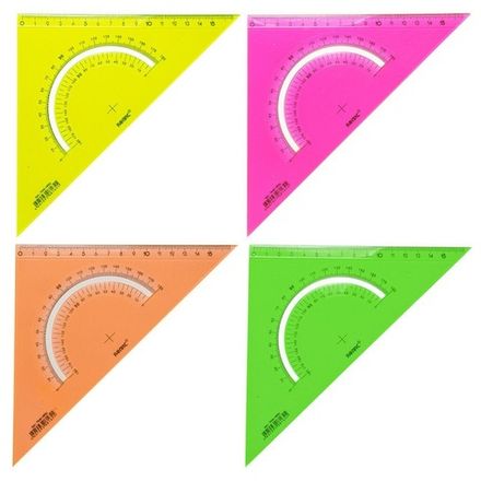 Треугольник 45°, 18см, с транспортиром, прозрачный, флуоресцентный, ассорти, Рантис, 1шт.