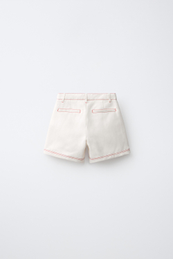 ZARA ШОРТЫ С КРАСНОЙ ОТСТРОЧКОЙ, ЭКРЮ