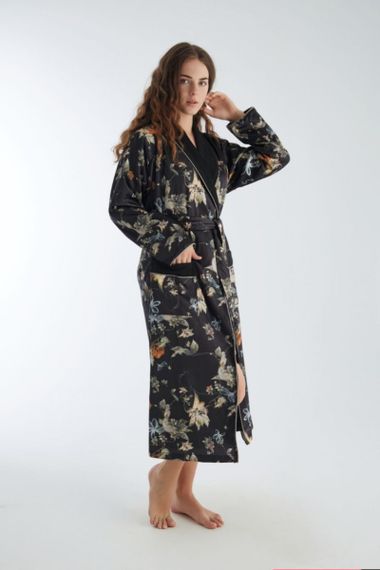 Женский халат шелк махра 8040 черный NUSA Турция