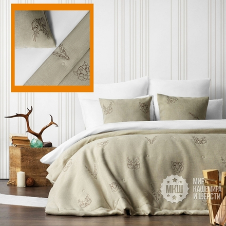 Стеганое покрывало с вышивкой ЛУККА (арт. BL02-292-02) - бежевое