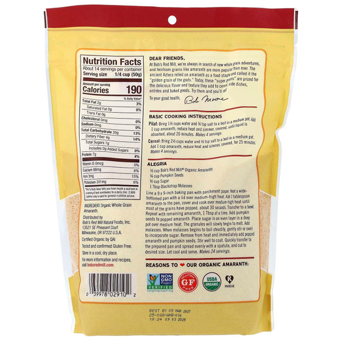 Bob's Red Mill, Органический амарант, цельное зерно, 680 г (24 унции)