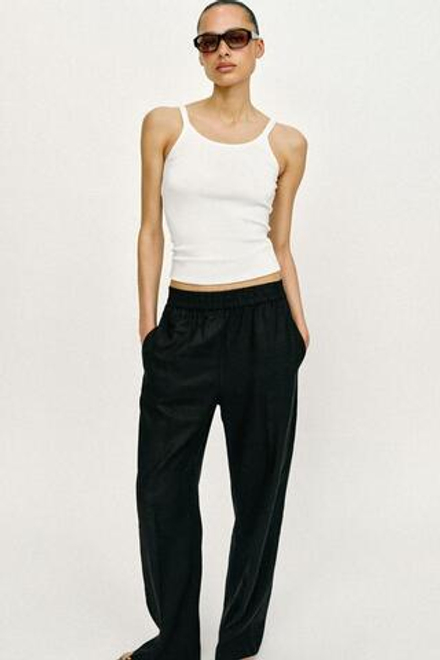 ZARA БРЮКИ ПРЯМОГО КРОЯ ИЗ СМЕСОВОГО ЛЬНА, ЧЕРНЫЙ