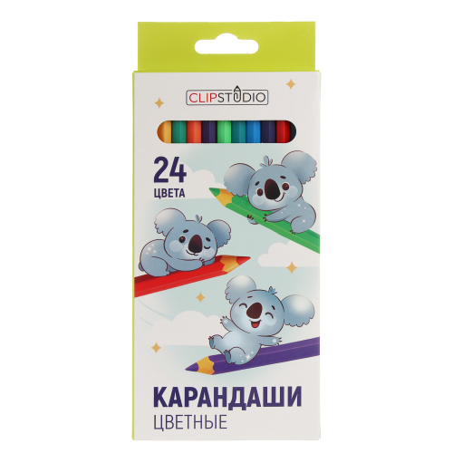 Карандаши 24цв. ClipStudio шестигранные заточ., грифель 2,5мм. пластик, в карт.кор. с подвесом