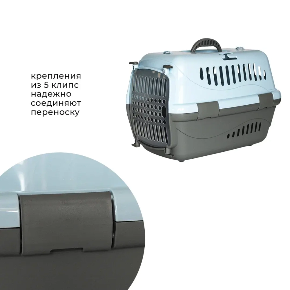 Переноска пластиковая ZOOEXPRESS "Турне" для питомцев с прозрачной дверцей - 48х32х32 см (M) - голубая